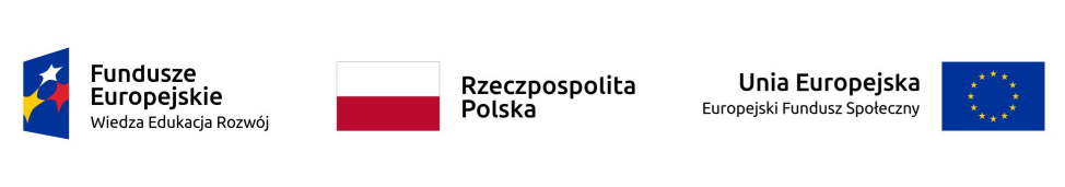 Logo Fundusze Europejskie Wiedza Edukacja Rozwój, Flaga Polski Rzeczpospolita Polska, Logo Unia Europejska Europejski Fundusz Społeczny
